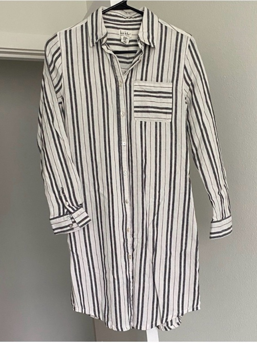Nicole Miller Striped Linen Blend Button-Up Shirt Dress XS